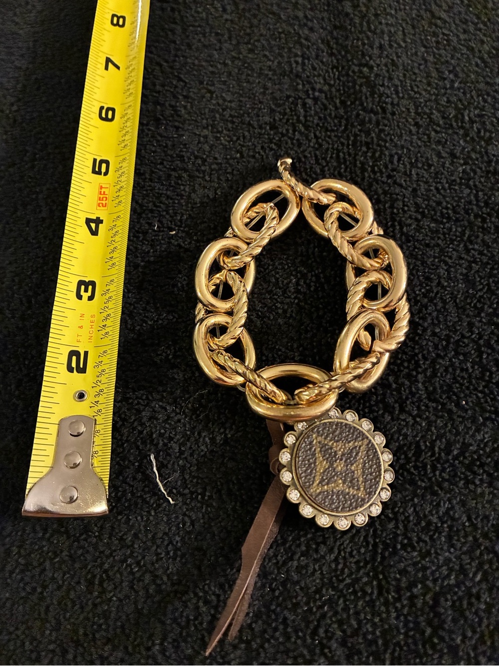 Gold-Tone Link Charm Bracelet with Brown Monogram Accent